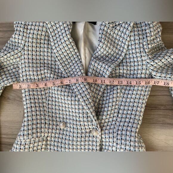 Zara Small Blue Double Breasted Blue Tweed Blazer - Picture 4 of 6
